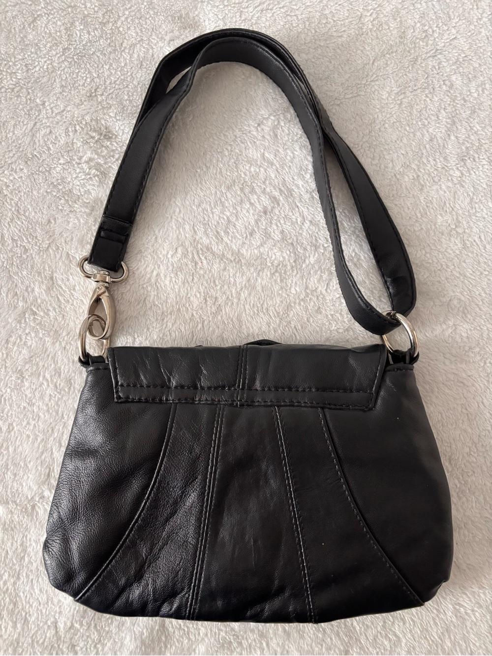 Genuine Leather Black Floral Rosette Shoulder Bag Coquette Romantic Cottagecore - Picture 2 of 11